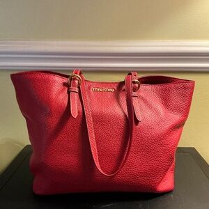 Miu Miu Red Vitello Daino Shopping Tote Bag